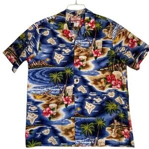 Vintage RJC Hawaiian Shirt Men L Tropical Cotton Short Sleeve Made Hawaii Aloha